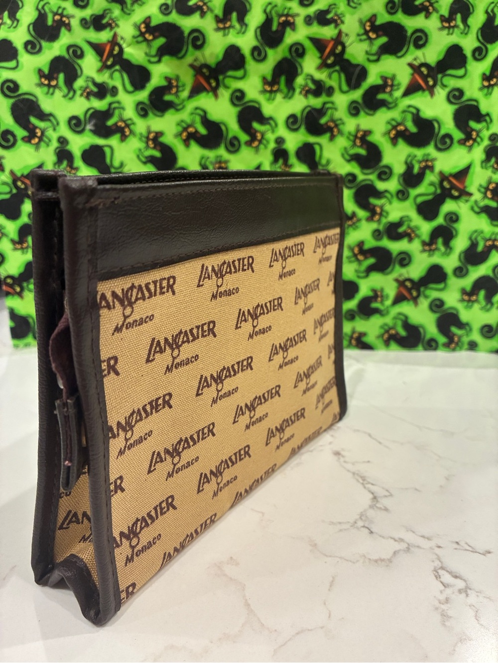 Vintage Lancaster Paris Monaco Monogram Zip Pouch / Cosmetic Bag